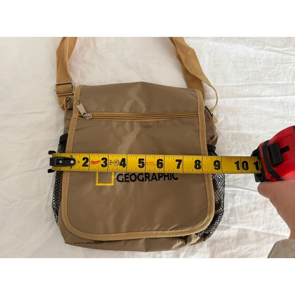National Geographic Tan Khaki Crossbody Messenger Bag Nylon Travel Utility Pouch